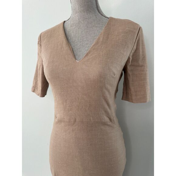 BOSS Hugo Boss Dariette Half Sleeve Wool Blend V Neck Linen Sheath Dress size 4 - Picture 5 of 10